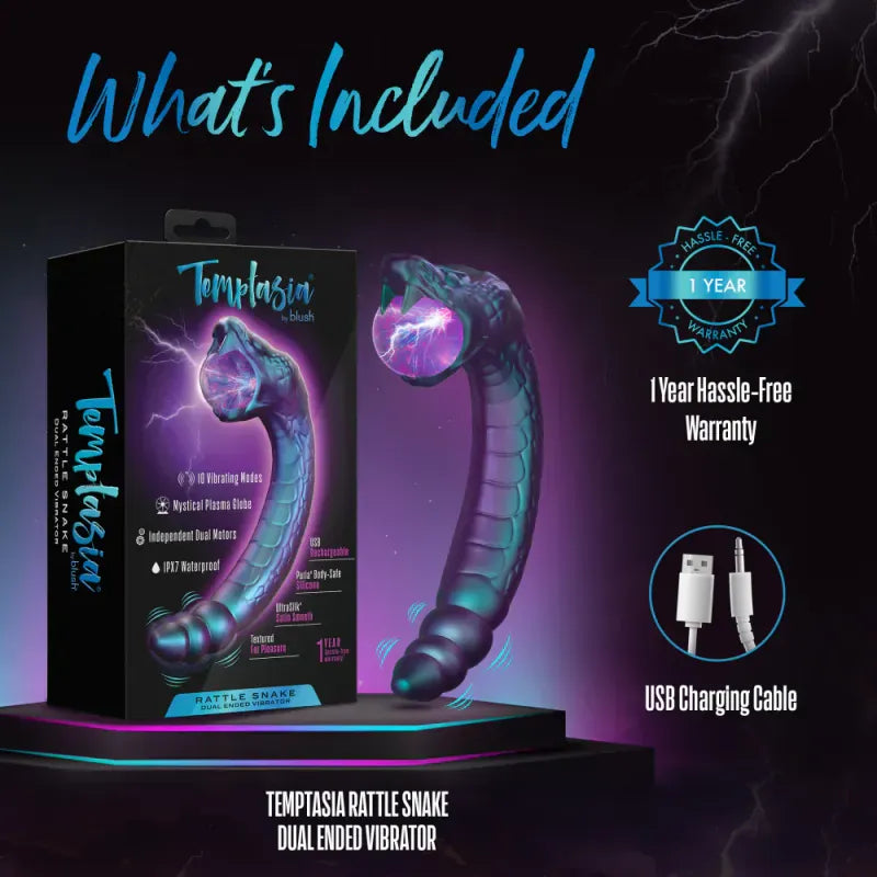 Vibrateur 2 en 1 - Temptasia Rattle Snake | Globe Plasma & Double stimulation électrisante Temptasia Sensations plus
