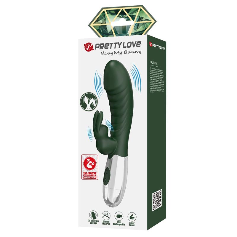 Vibrateur Double Stimulation - Pretty Love Naughty Bunny | 2 Moteurs 30 Modes Rechargeable Pretty Love Sensations plus