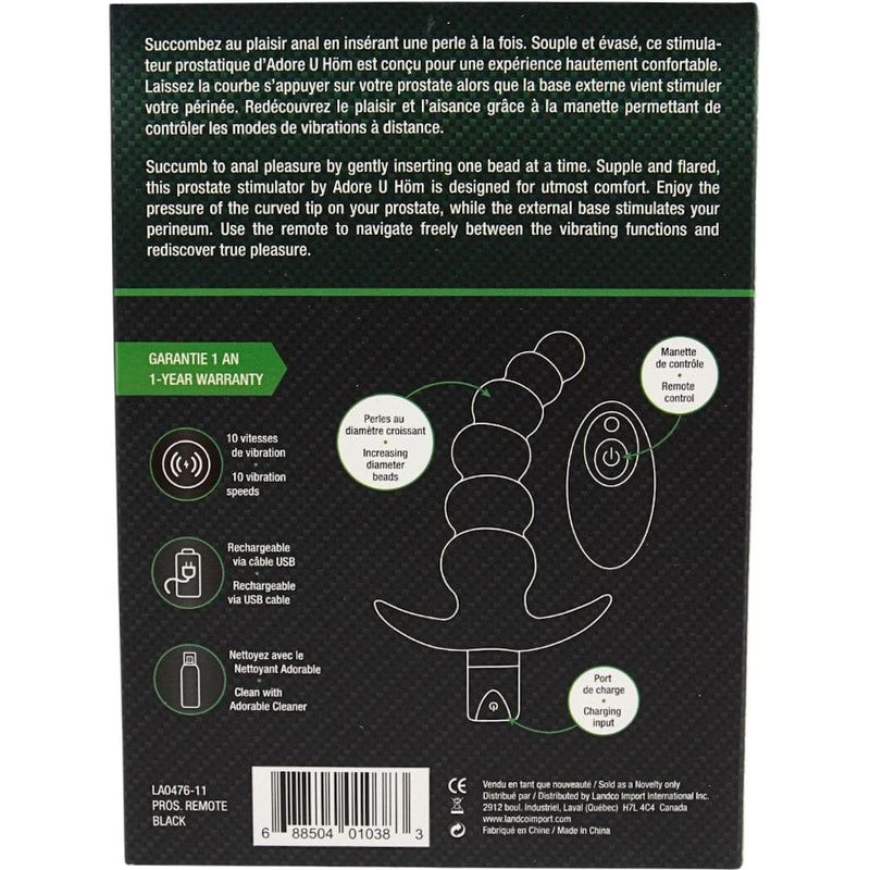 Vibrateur pour la prostate Avec Télécommande - Adore U - LA0476-11 Adore U - Anal Sensations plus