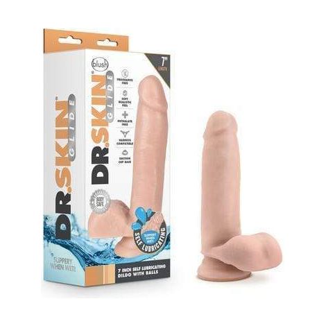 Dildo Auto-Lubrifiant - Dr.Skin - Glide 7 pouces Avec Testicules Blush Novelties Sensations plus