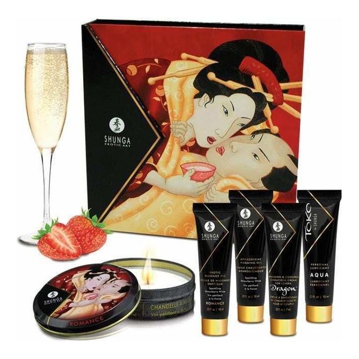 Ensemble - Shunga - Secrets de Geisha - Vin Pétillant à la Fraise Shunga Sensations plus