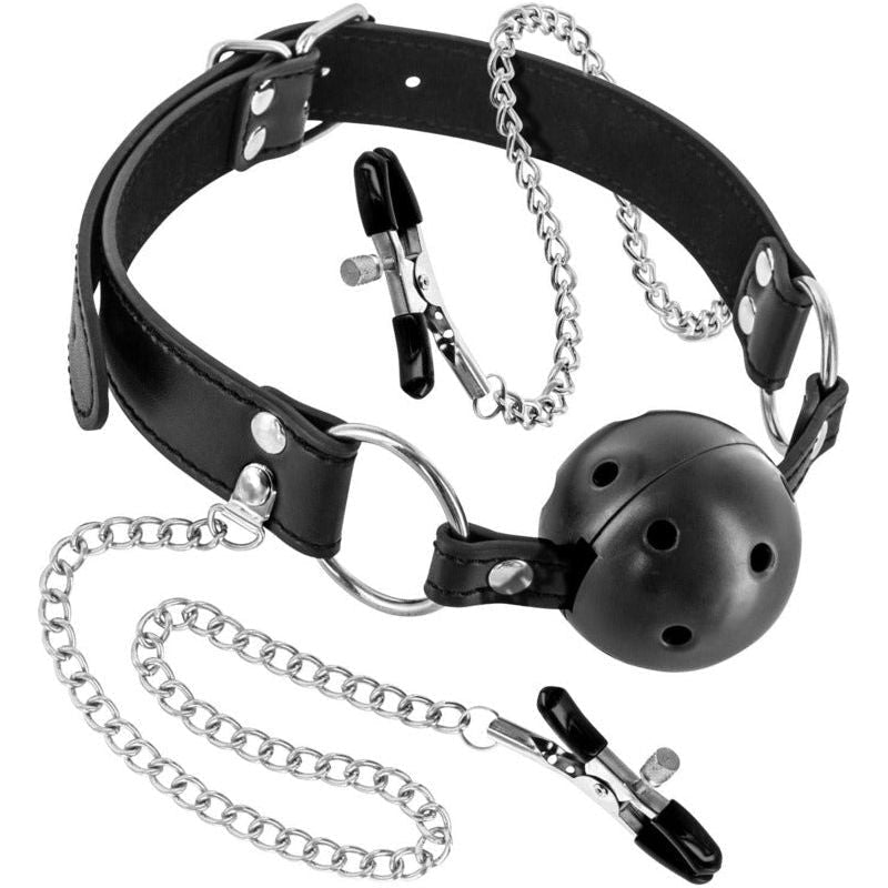 Fetish - FetishTentation - Bâillon Boule Rigide et Pinces à Seins FetishTentation Sensations plus