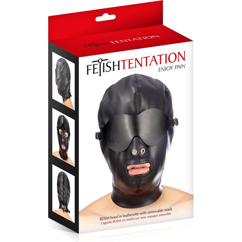 Masque BDSM - FetishTentation - Cagoule BDSM en simili-cuir avec cache yeux FetishTentation Sensations plus