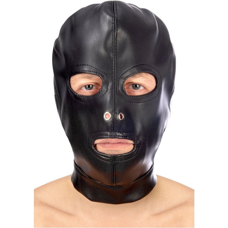 Masque BDSM - FetishTentation - Cagoule en Simili-cuir yeux et bouche ouverts FetishTentation Sensations plus