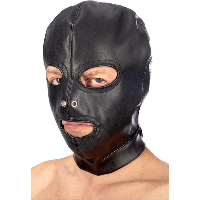 Masque BDSM - FetishTentation - Cagoule en Simili-cuir yeux et bouche ouverts FetishTentation Sensations plus