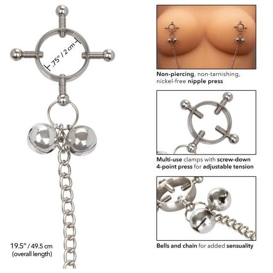 Pinces à Seins - CalExotics - 4-Point Nipple Press with Bells CalExotics Sensations plus