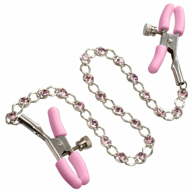 Pinces à Seins - CalExotics - Nipple Play Crystal Chain Nipple Clamps Pink CalExotics Sensations plus
