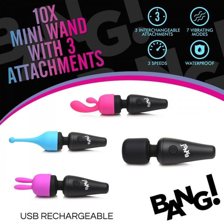 Vibrateur - Bang! - 10X Mini Wand w/ 3 Attachments Bang! Sensations plus